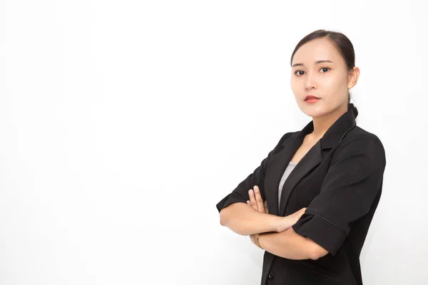 Beautiful Asian Business Woman Wearing Black Suit Her Crossed Arms Royalty Free Stock Images