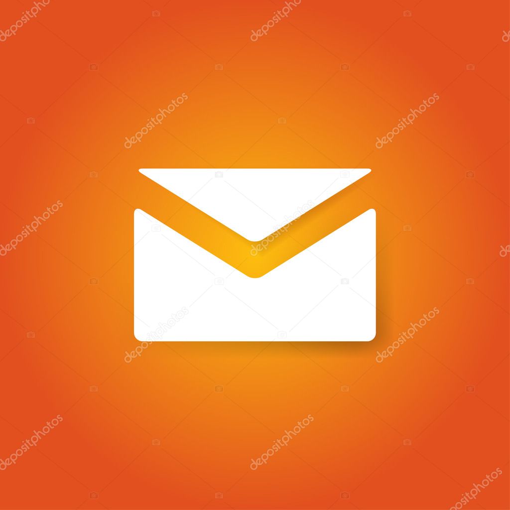 White envelope on orange background. Mail icon. Vector illustration.