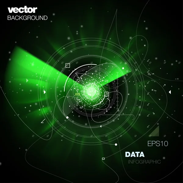 Fond vectoriel spatial de technologie future avec des détails fins. Tableau de bord d'interface visionnaire de haute technologie avec fusées éclairantes spatiales et effet de vitesse de flou radial tunnel . — Image vectorielle