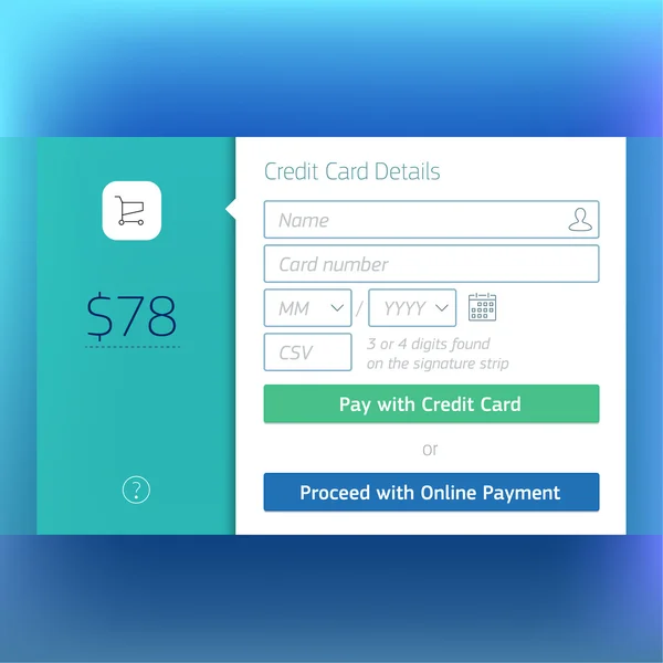 ショッピングカート チェック アウト、クレジット カード支払いのウェブサイト インターフェイス テンプレート デザイン。透過的なユーザー インターフェイス ui ボタン. — ストックベクタ
