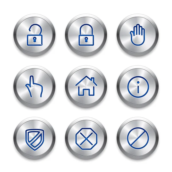 Icon set on silver buttons. Cutting edge modern icons. Fine line pixel aligned mobile ui icons. — Stock Vector