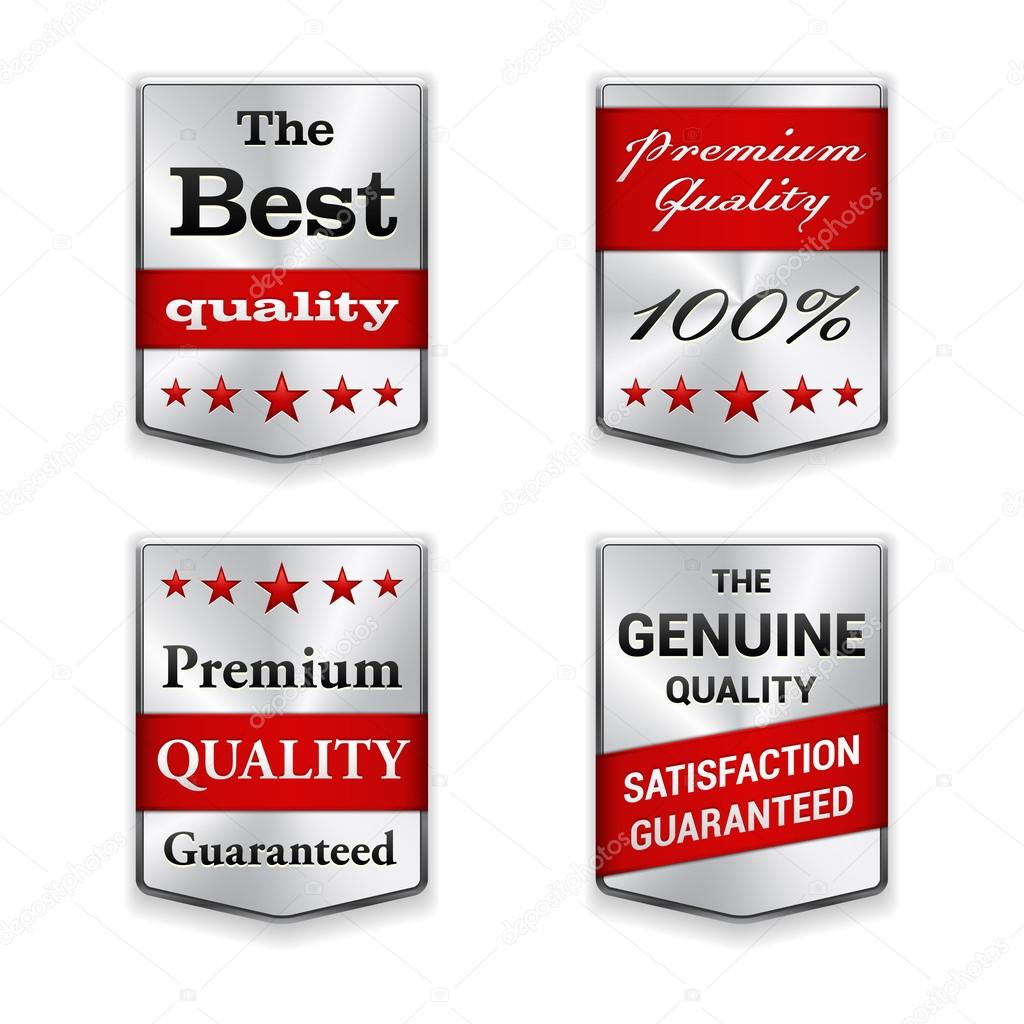 Metal badges set on white background. Best Quality. Premium quality guaranteed. The Genuine Quality.Vector illustration.