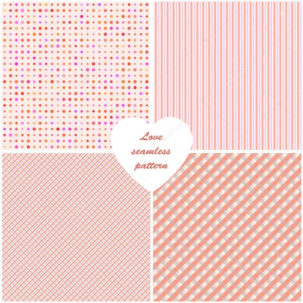 Pink vintage background set with seamless pattern. Vector illustration.