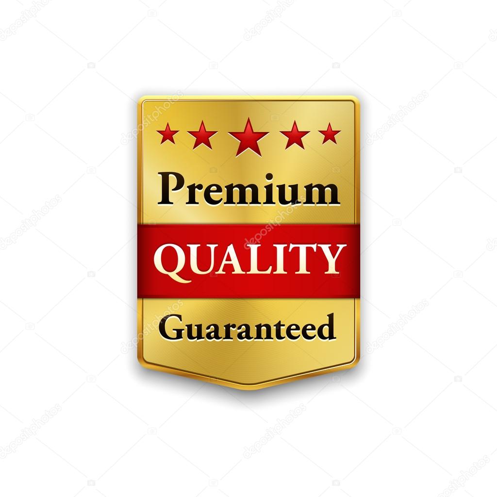 Golden metal badges set on white background. Best Quality. Premium quality guaranteed. The Genuine Quality.Vector illustration.