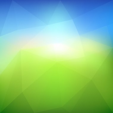 Vector green leaf ecology on lighting blue and green background clipart