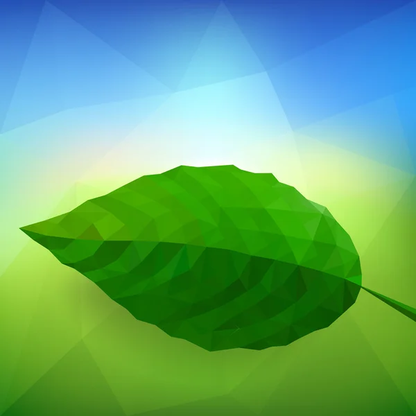 Vetor ecologia folha verde na iluminação fundo azul e verde —  Vetores de Stock