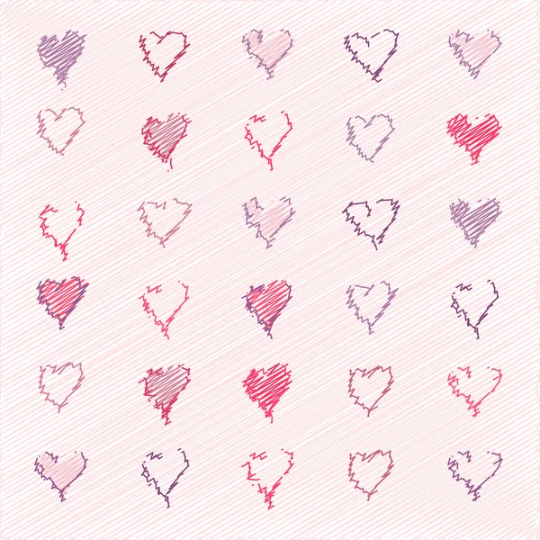 Patrón de corazones de dibujos animados. Mano dibuja corazones. Vector . — Vector de stock