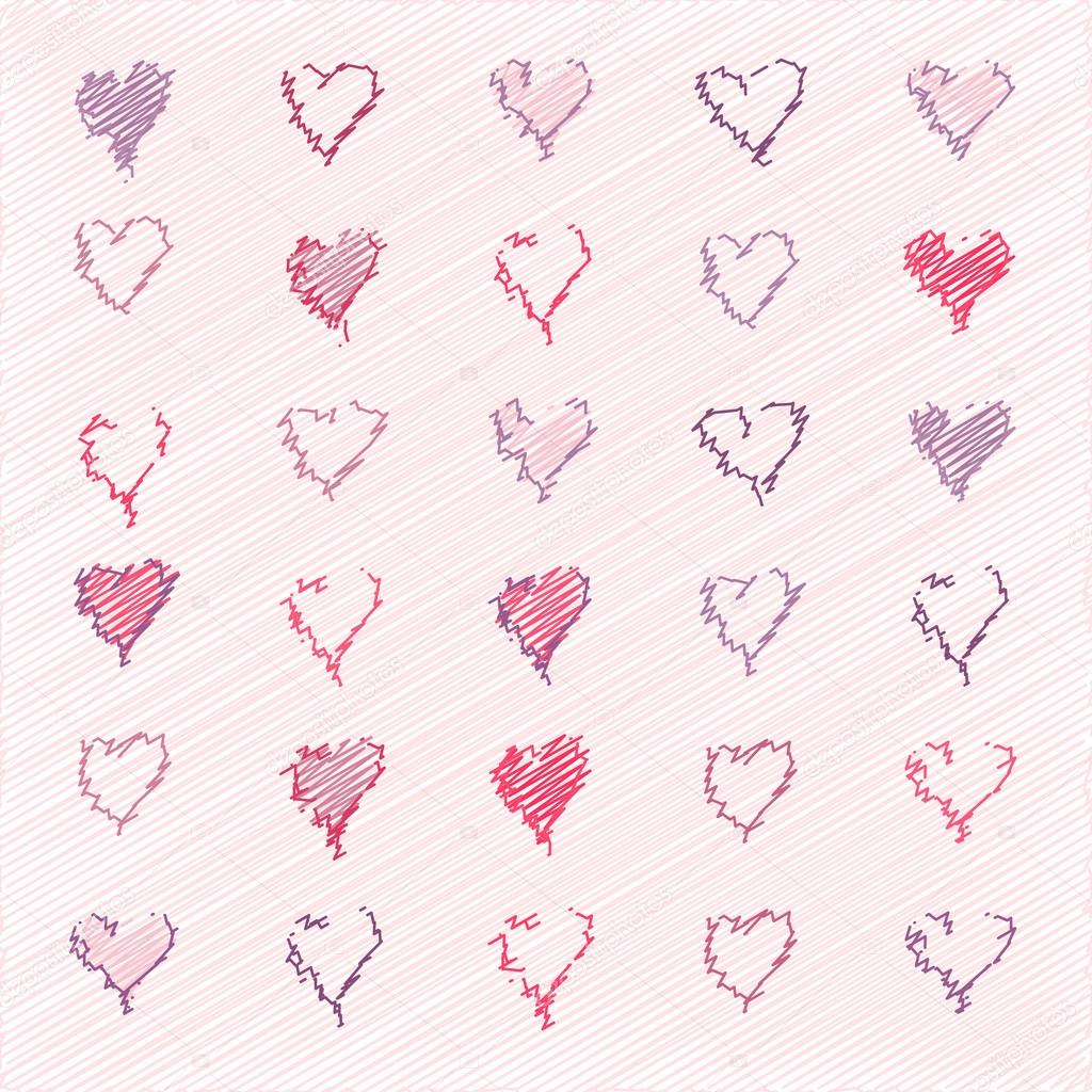 Cartoon hearts pattern. Hand draw hearts. Vector.