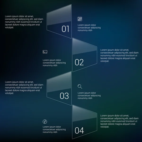 Design moderno Layout del modello infografico in stile minimale. Infografica, banner numerati, linee orizzontali di ritaglio, vettore grafico o di layout del sito web con icone su sfondo sfocato . — Vettoriale Stock