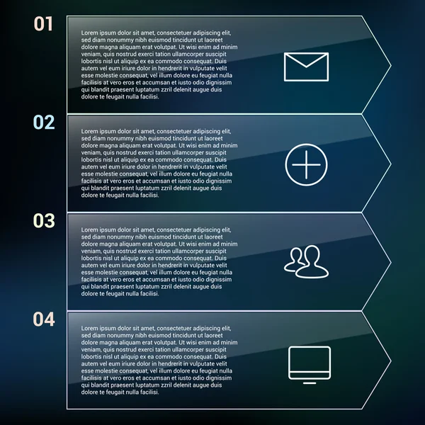 Moderne design minimalistische stijl infographic sjabloon lay-out. infographics, genummerd banner, horizontale knipsel lijnen, afbeelding of website lay-out vector met pictogrammen op onscherpe achtergrond. — Stockvector