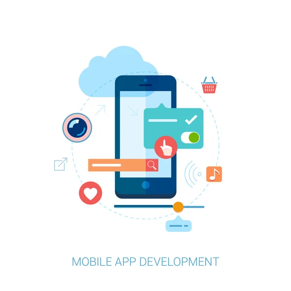 Σύνολο εικονιδίων μοντέρνα επίπεδη σχεδίαση για ανάπτυξη εφαρμογών κινητών τηλεφώνων ή smartphone app προγραμματισμό. στοιχεία του περιβάλλοντος εργασίας για κινητές εφαρμογές έννοιες. Εικονογράφηση Αρχείου