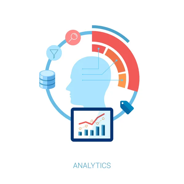 Conjunto de iconos planos para análisis, base de datos, búsqueda e ilustración de vectores de big data . — Vector de stock