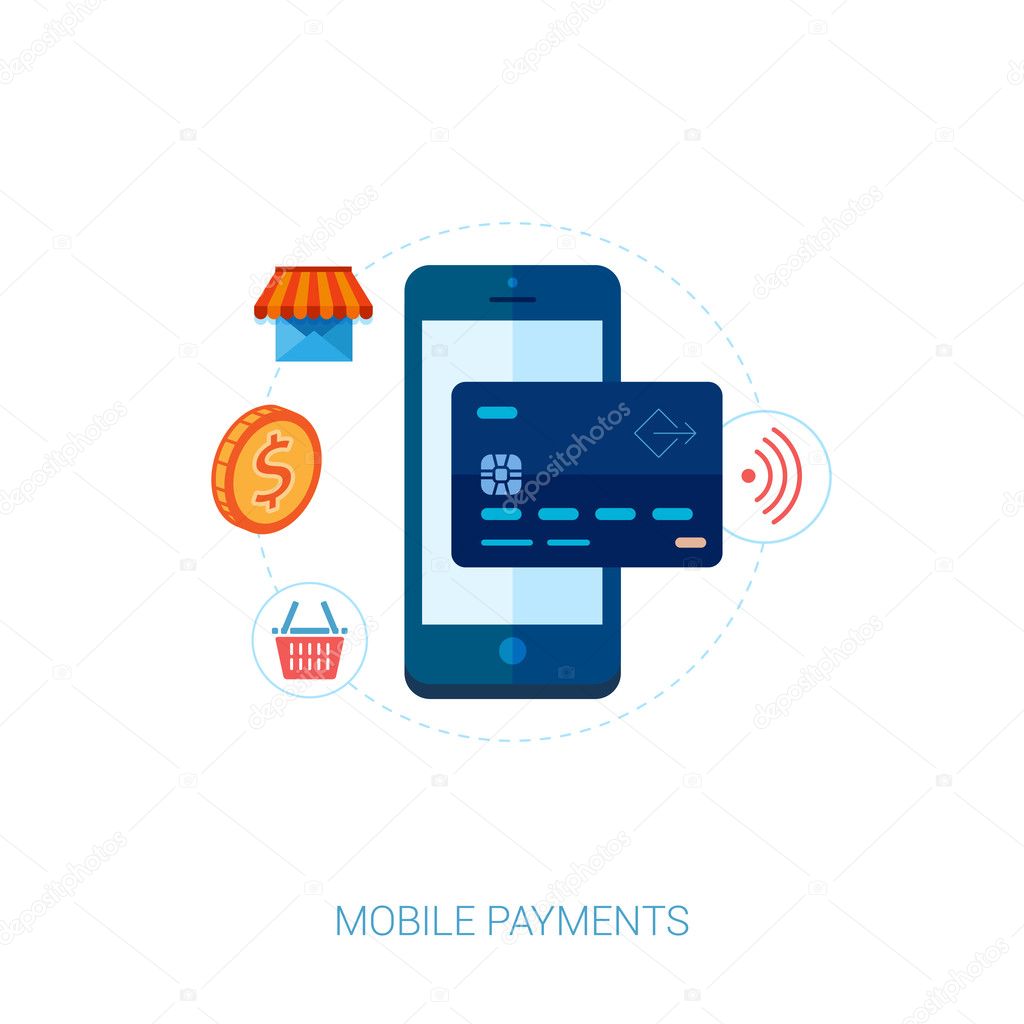 Set of modern flat design icons for mobile payments and nfc. Interface elements for mobile apps concepts.