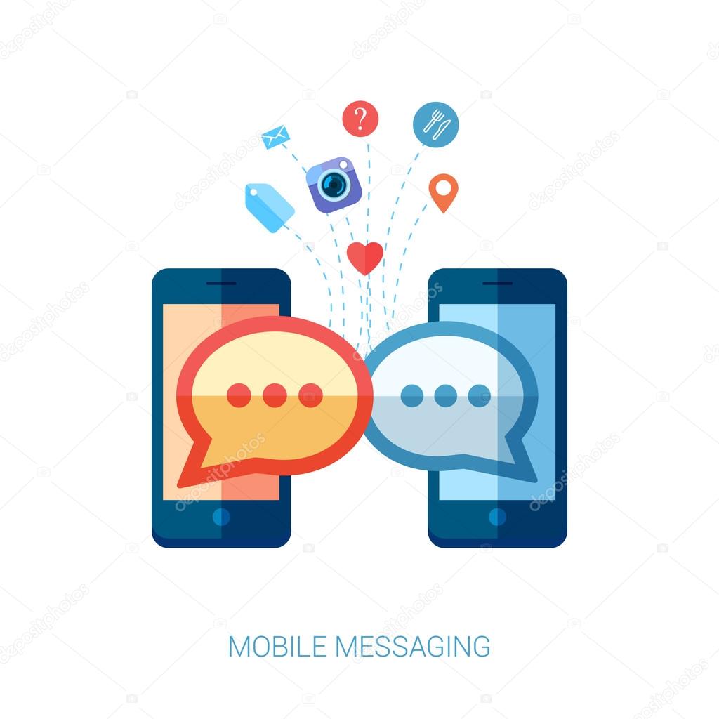 Flat design vector illustration concept. Mobile messaging apps trends icons. set of communicating speech bubbles from mobile phones.