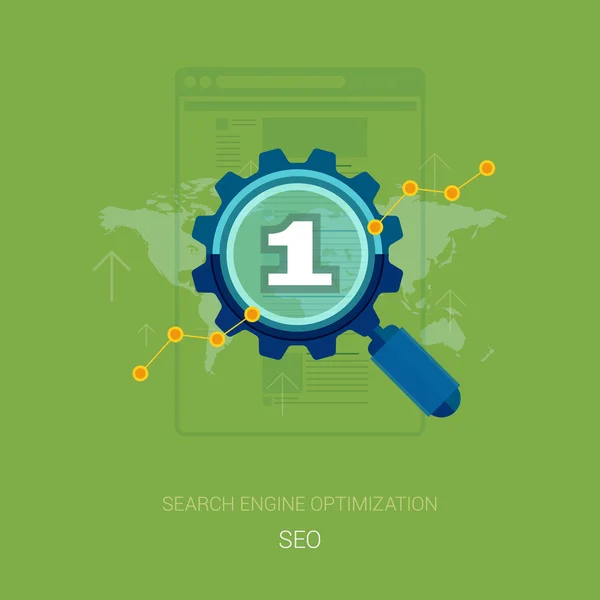 Search engine optimization processo vetor ilustração. Concepção de ícones de design plano para o conceito seo e sem ilustração vetorial . —  Vetores de Stock