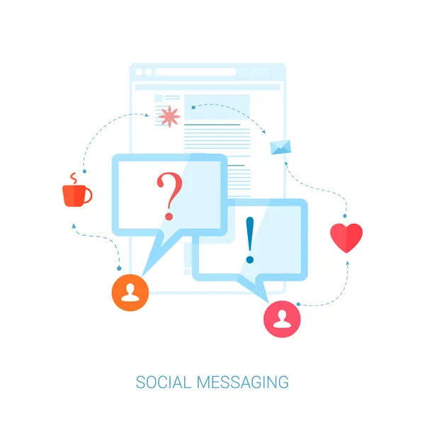 Set of modern flat design icons on the topic of social network messaging and personal communication. Short messages in speech bubbles with question and answer exclamation mark vector illustration. — Stock Vector