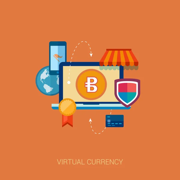 ortaya çıkan sanal para ve online finans modern düz tasarım simgeler kümesi. web ve mobil telefon hizmetleri ve uygulamaları için düz tasarım bitcoin kavramı simgeler. online ticaret vektör çizim.