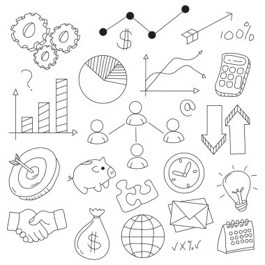 iş doodle vektör çizim. Simge ve el öğeleri çizilmiş