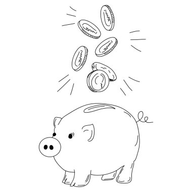 Düşen Paralarla Piggy Bank 'ın çizimi