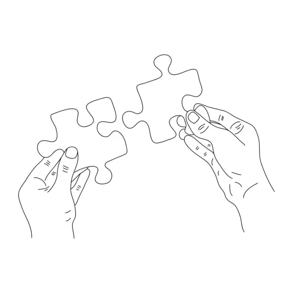 Connexion Les Mains Essayant Monter Deux Pièces Puzzle Ensemble Icône — Image vectorielle