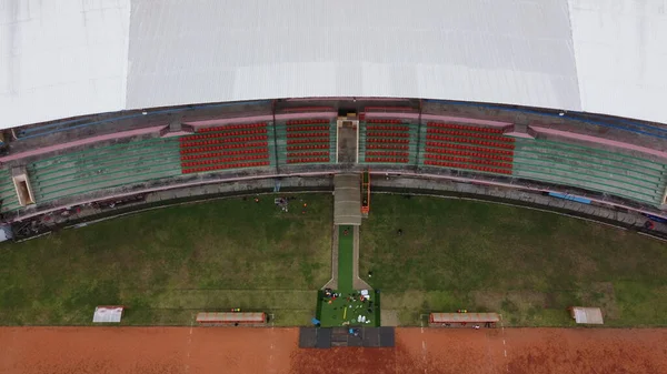 Aerial View Empty Green Red Stand Stadium — Stock Photo, Image