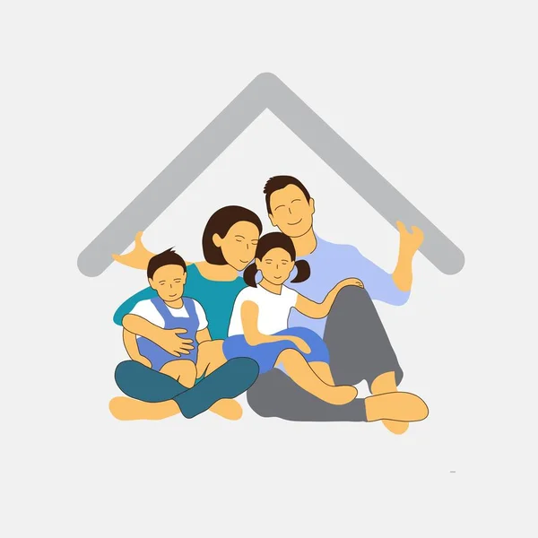 Ilustración Vectorial Una Familia Con Concepto Protección Familia Bajo Casa — Archivo Imágenes Vectoriales