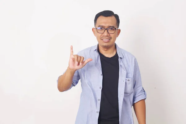 Asian Man Demonstrating Letter Sign Language Symbol Deaf Human Isolated — Stock Photo, Image