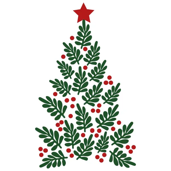 Noel kavramı. Bir Noel ağacı çam dalları şeklinde düz tanzimi. Vektör çizim.