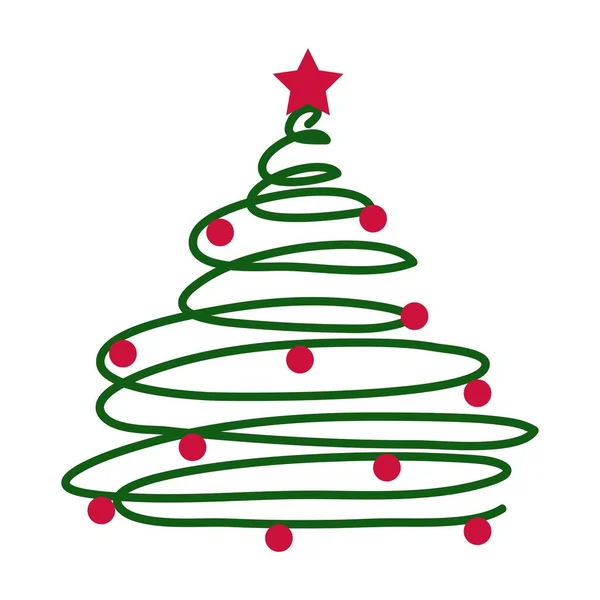 Arte Linha Árvore Natal Verde Com Estrela Vermelha Topo —  Vetores de Stock