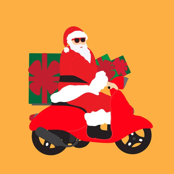 Ilustração Vetorial Papai Noel Oferece Presentes Natal Uma Moto —  Vetores de Stock