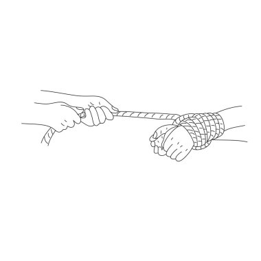 A hand is tied and pulled by the other hand. Kidnapping and human trafficking concept clipart