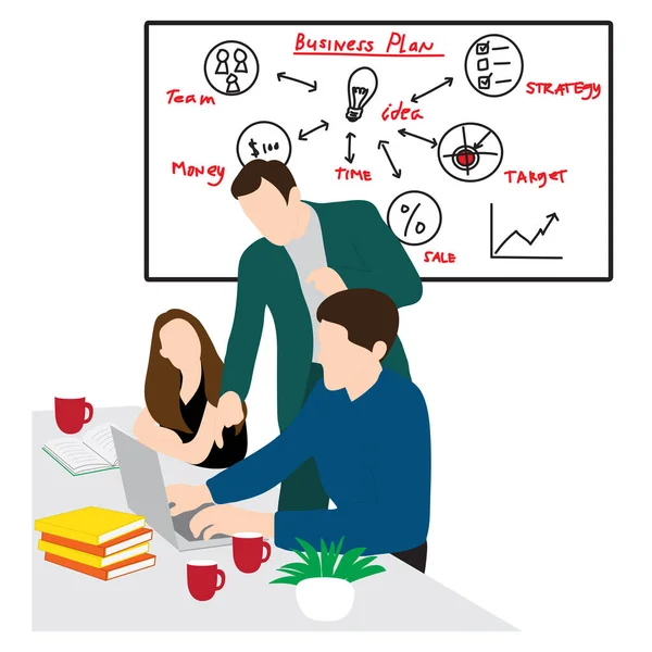 Reunião Negócios Gerente Discutindo Trabalho Com Seus Colegas Ilustração Design —  Vetores de Stock