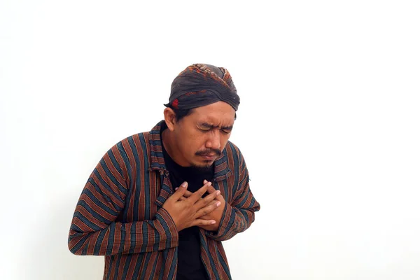 Adulte Asiatique Homme Crise Cardiaque Main Tenant Poitrine — Photo