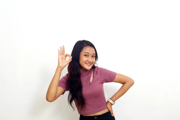 Jeune Fille Asiatique Sentant Fière Insouciante Confiante Heureuse Souriant Positivement — Photo