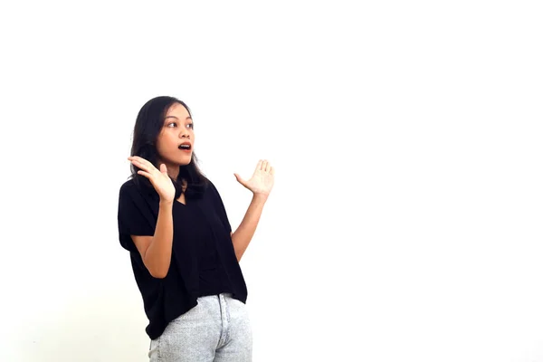 Surprised Asian Woman Shouting Girl Isolated White Background Copy Space — Fotografia de Stock