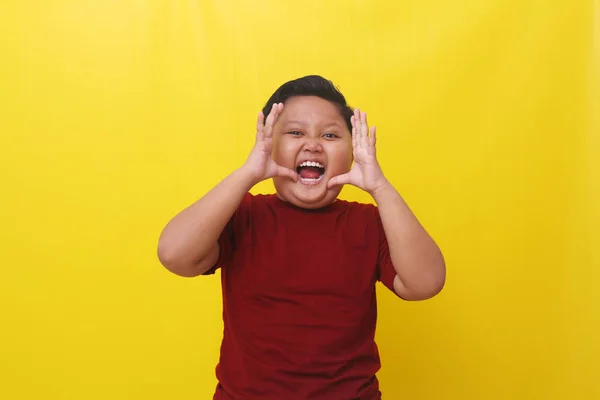 Wütender Asiatischer Junge Der Schreit Oder Schreit Vereinzelt Auf Gelbem — Stockfoto