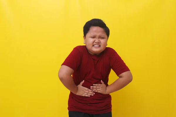 Anak Asia Yang Berdiri Memegang Perut Merasakan Sakit Konsep Perawatan — Stok Foto