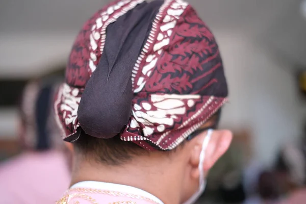 Blangkon Typical Javanese Hat Blangkon Complements Traditional Clothes Being Worn — Stock fotografie