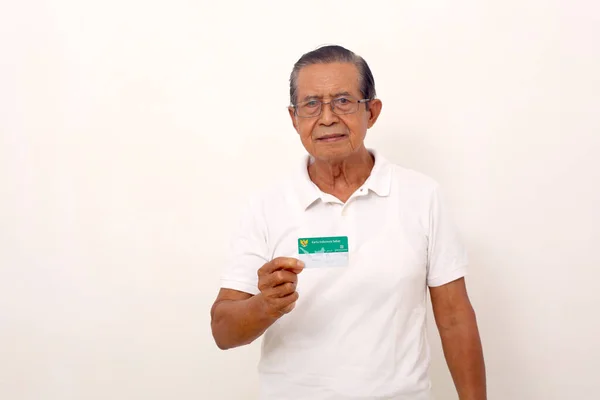 Yogyakarta Indonesia Jul 2022 Elderly Asian Man Standing While Showing — ストック写真