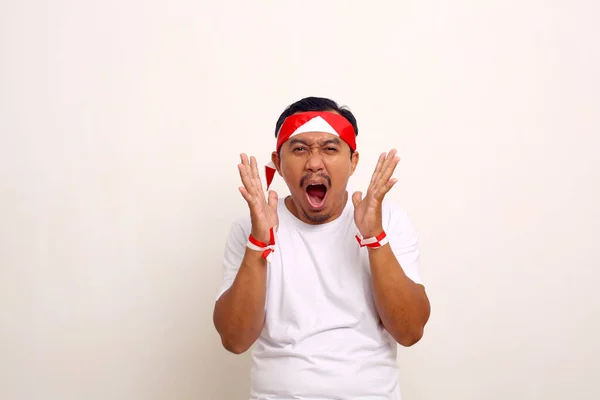 Wow Amazed Expression Asian Man While Standing Indonesian Independence Day — 图库照片