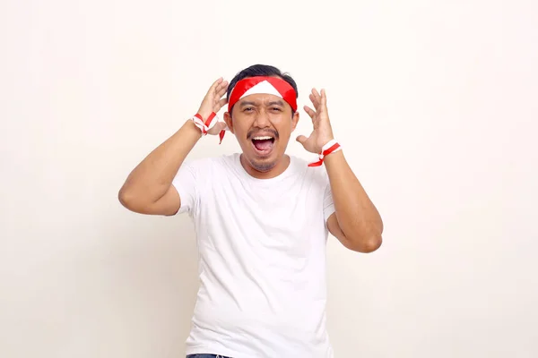 Wow Amazed Expression Asian Man Indonesian Independence Day Concept Isolated — 图库照片