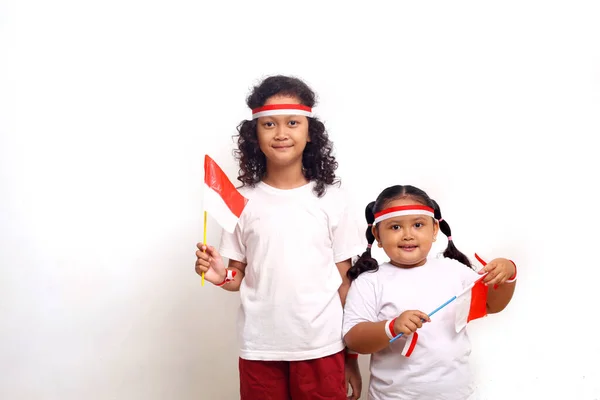 Indonesian Kids Celebrate Independence Day Isolated White Background — Stockfoto