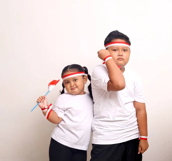 Indonesian Kids Celebrate Independence Day Isolated White Background — Stockfoto