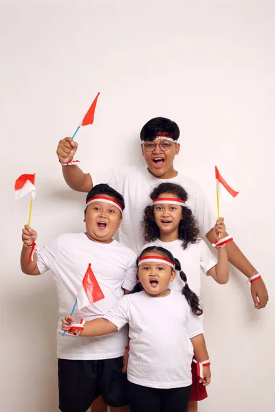 Indonesian Kids Celebrate Independence Day Isolated White Background — 图库照片