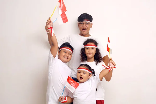 Indonesian Kids Celebrate Independence Day Isolated White Background — Fotografia de Stock