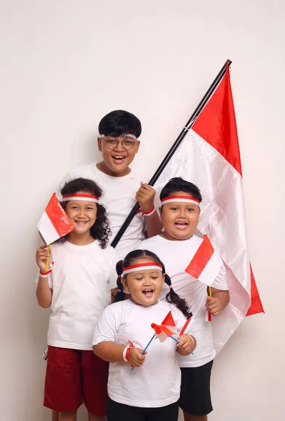 Indonesian Kids Celebrate Independence Day Isolated White Background — 图库照片