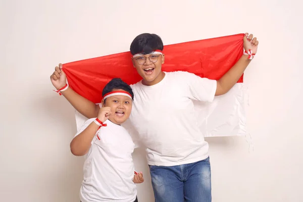 Indonesian Kids Celebrate Independence Day Isolated White Background — Stockfoto