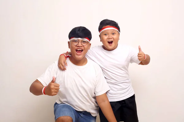 Indonesian Kids Celebrate Independence Day Isolated White Background — ストック写真