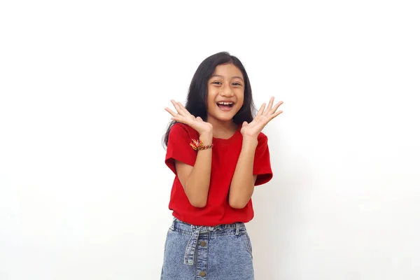 Cheerful Asian Little Girl Standing Surprised Expression Happy Kid Concept — Stock Photo, Image