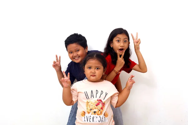 Group Asian Kids Happy Expression Isolated White Background — Photo